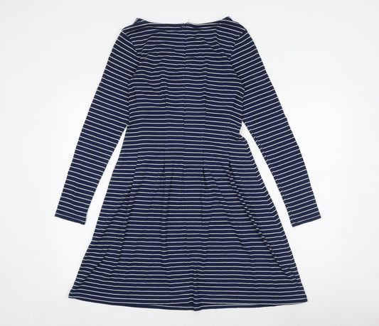 Springfield Womens Blue Striped Viscose A-Line Size S Round Neck Zip