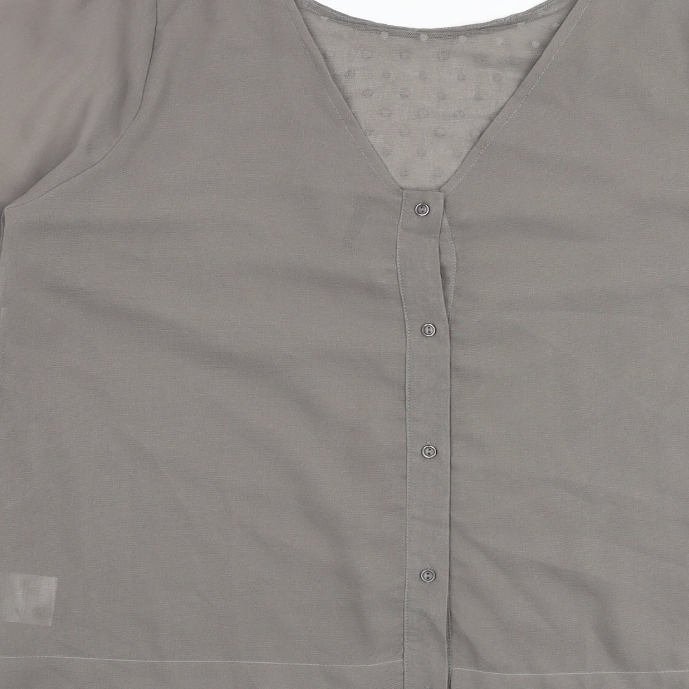 Miss Baron Womens Grey Polyester Basic Blouse Size L V-Neck