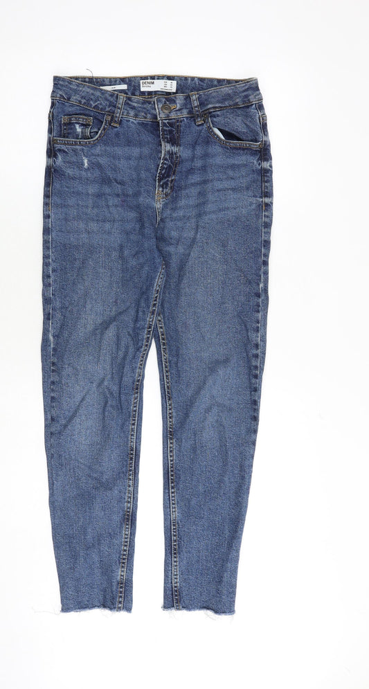 Womens UK Size 8 Bershka Regular Fit Skinny Blue Jeans