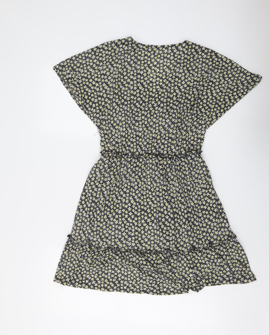 Only Womens Black Floral Polyester Fit & Flare Size S V-Neck Pullover