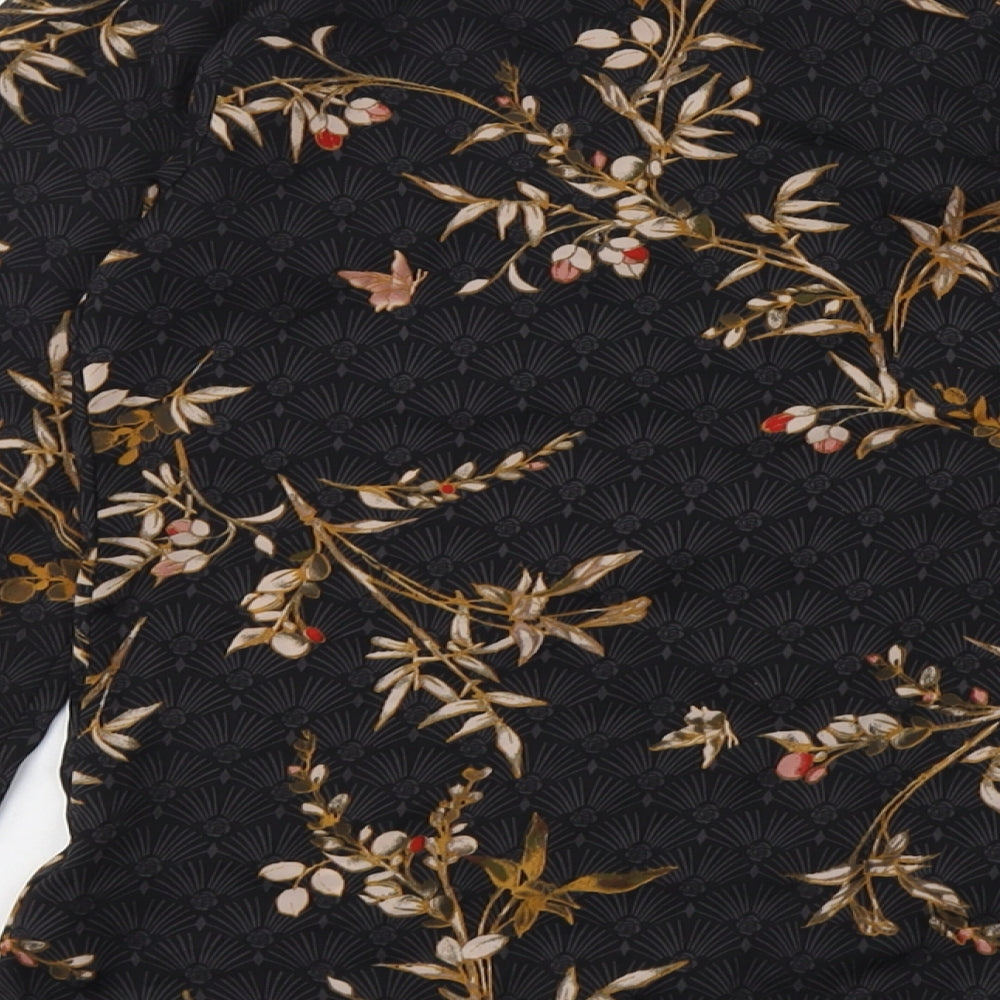 Autograph Womens Black Floral Polyester Basic Button-Up Size 8 V-Neck