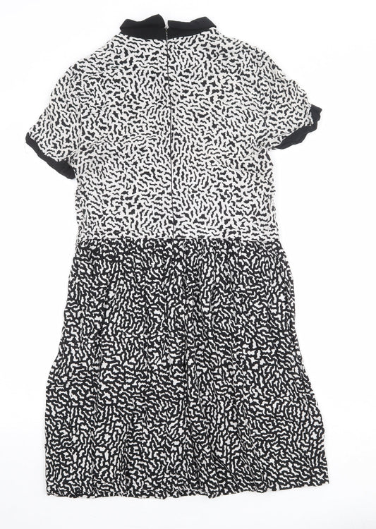 River Island Womens Black Geometric Viscose A-Line Size 8 Round Neck Zip