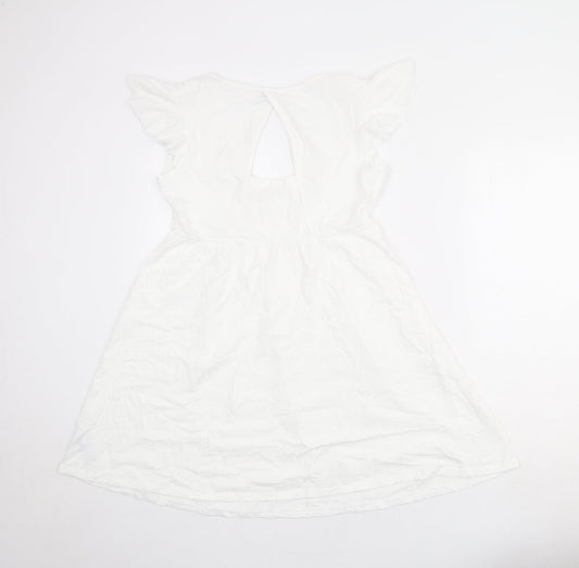 NEXT Womens White 100% Cotton Fit & Flare Size 8 V-Neck Pullover - Ruffle