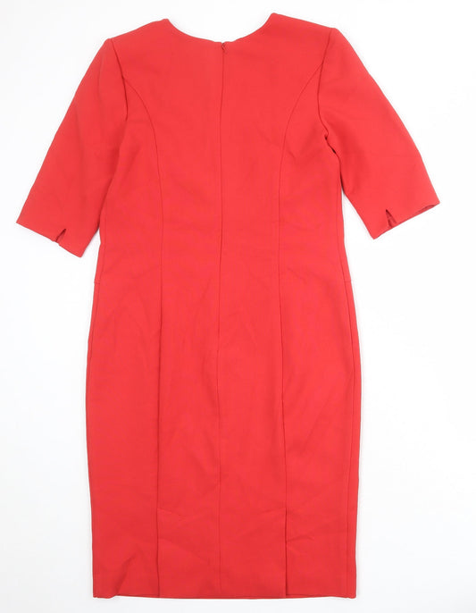 Kenneth Cole Womens Red Polyester A-Line Size 14 V-Neck Zip