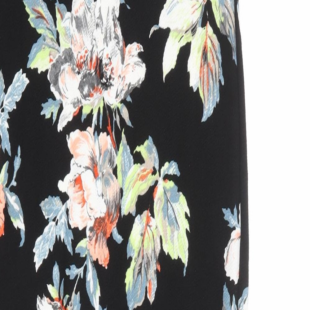 Boohoo Womens Black Floral Polyester A-Line Size 8 Round Neck Pullover