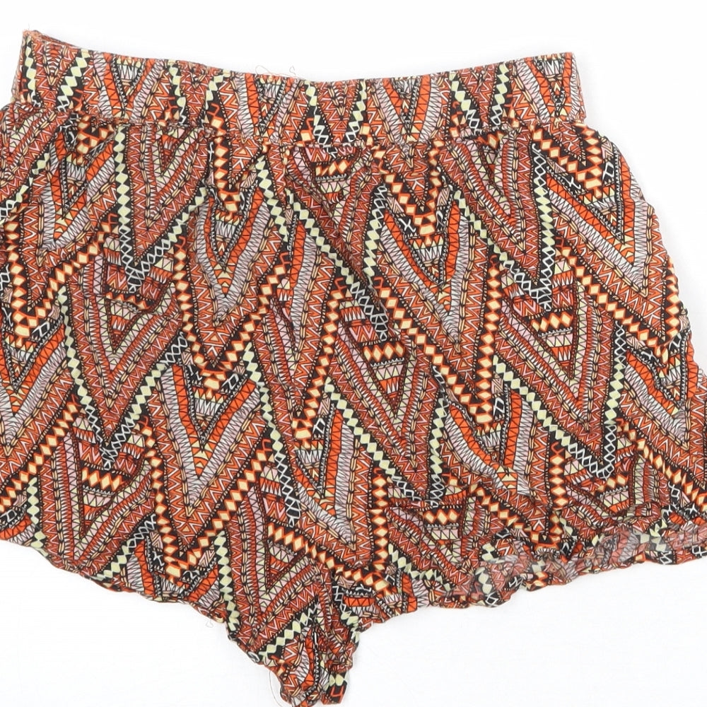 Divided by H&M Womens Multicoloured Geometric Viscose Basic Shorts Size 10 Regular Pull On