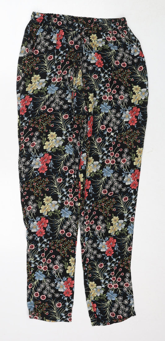 Additional front view of Only women’s multicoloured floral polyester harem trousers, size UK 6, regular drawstring