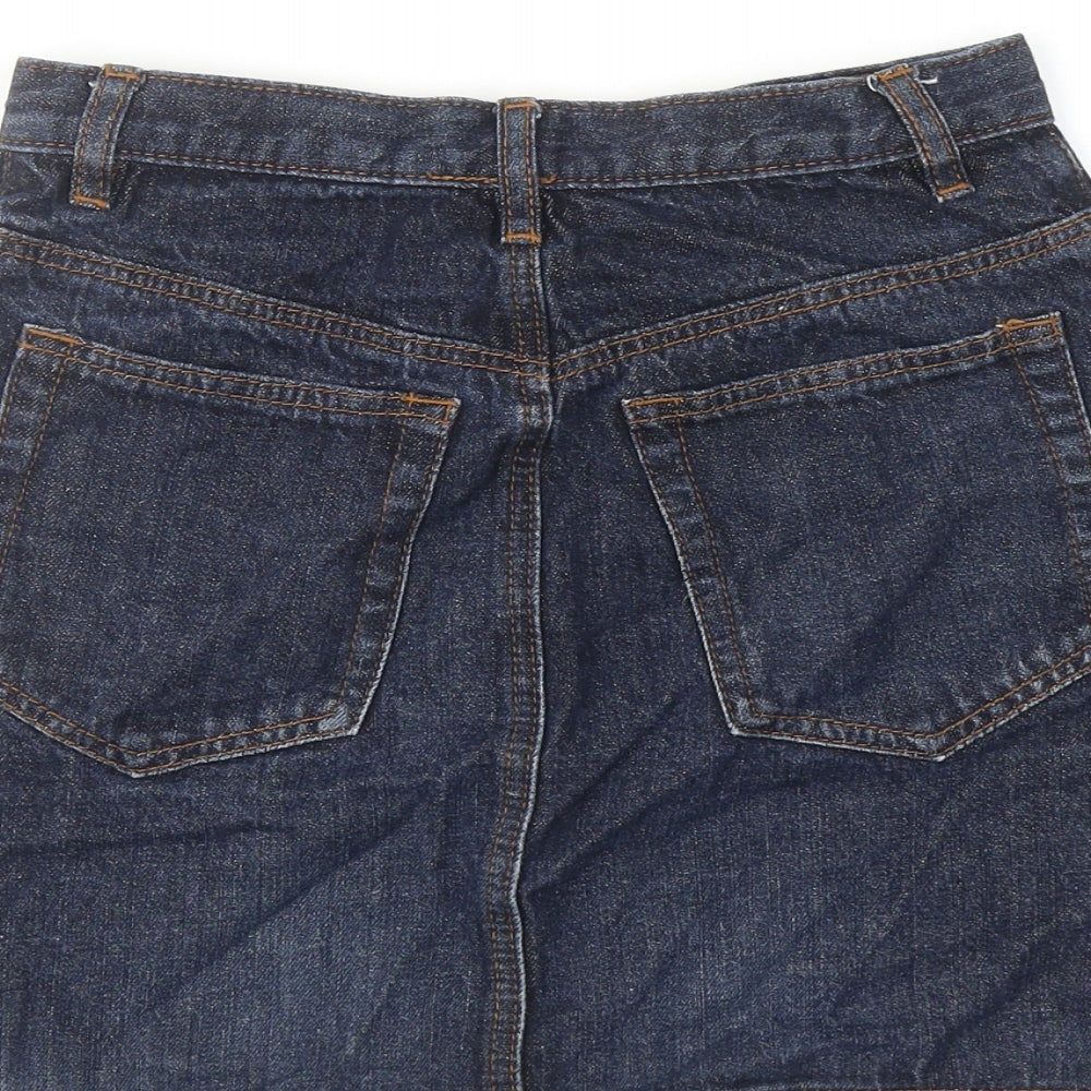 ASOS Womens Blue Cotton A-Line Skirt Size 8 Button