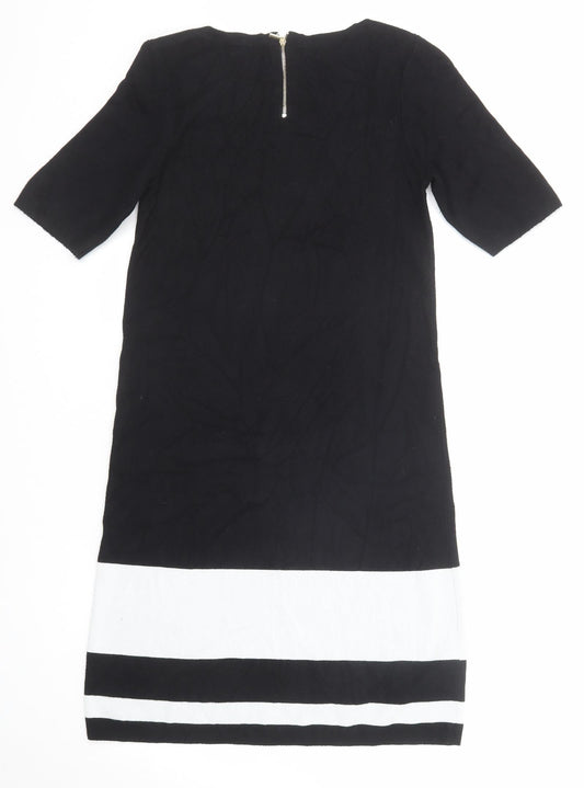 M&Co Womens Black Colourblock Viscose A-Line Size 12 Round Neck Zip
