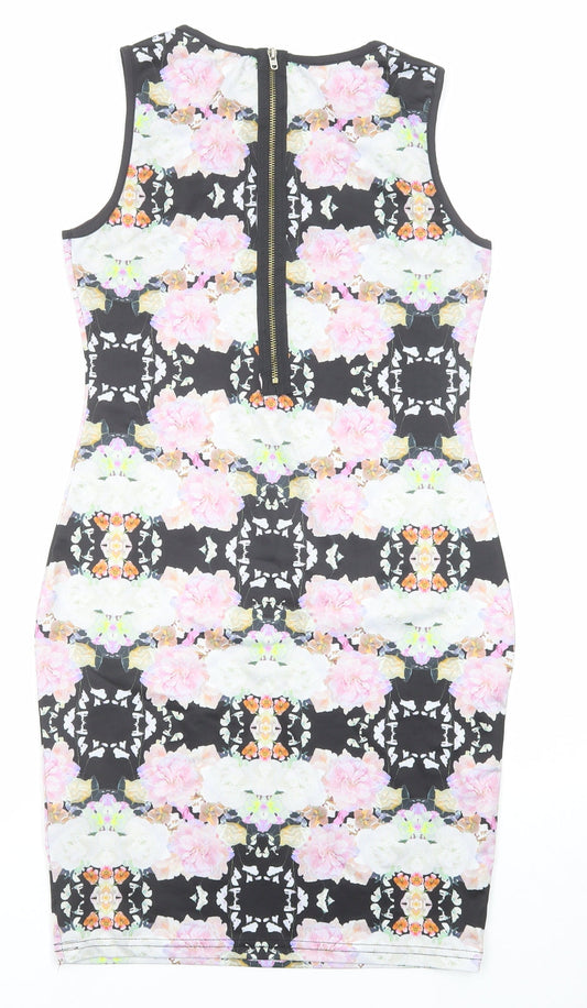 H&M Womens Multicoloured Geometric Polyester Bodycon Size S Round Neck Zip