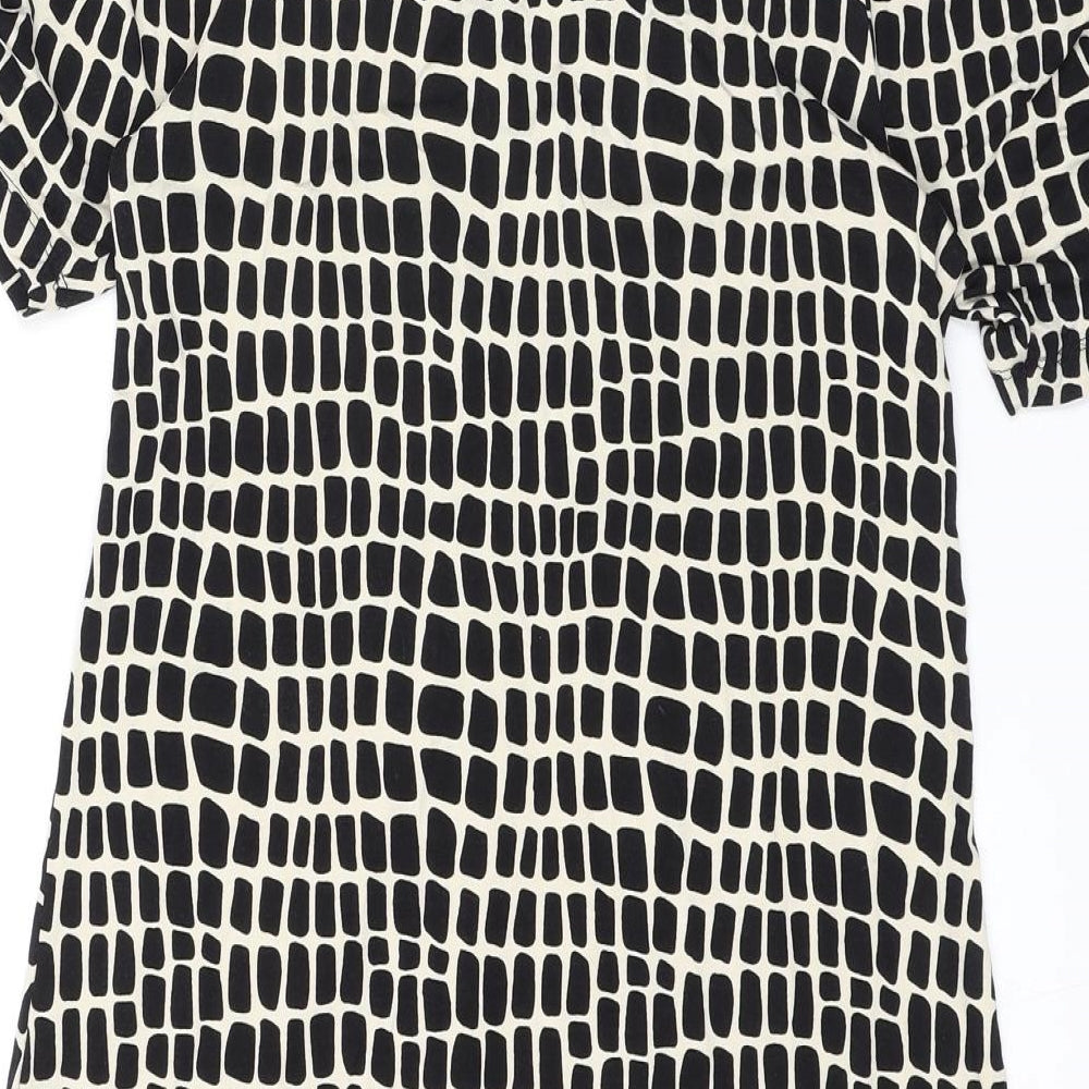 NEXT Womens Black Geometric Viscose A-Line Size 10 V-Neck Pullover