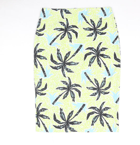 Missguided Womens Green Geometric Polyester Bandage Skirt Size 12 - Palm Tree Pattern