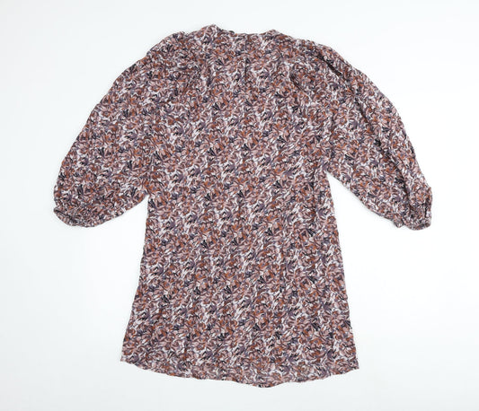 NEXT Womens Multicoloured Geometric Viscose A-Line Size 8 Round Neck Button