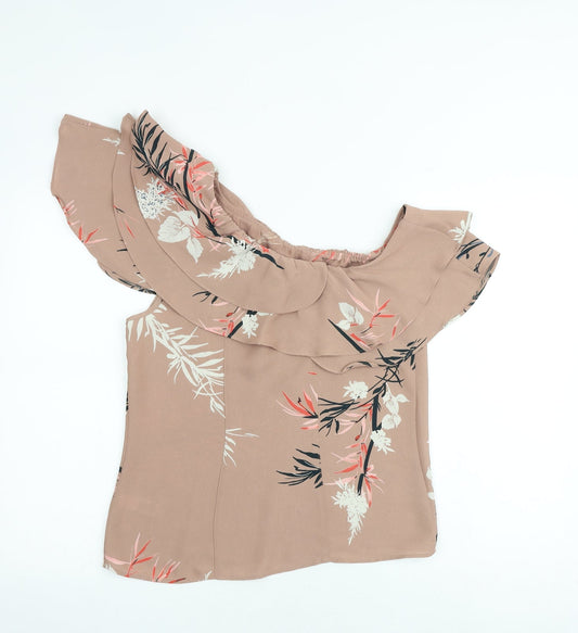 Autograph Womens Brown Geometric Polyester Basic Blouse Size 8 Boat Neck - Leaf Print