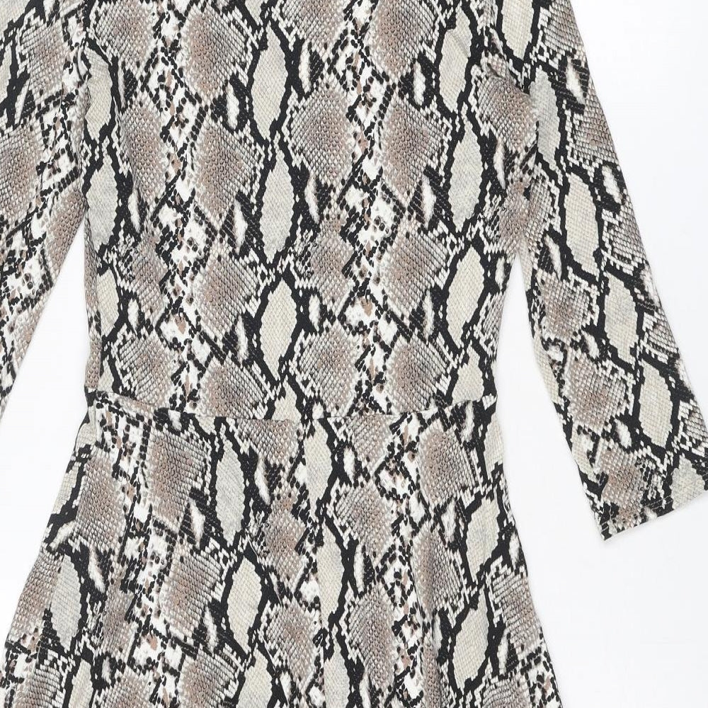 Dorothy Perkins Womens Beige Animal Print Viscose A-Line Size 10 V-Neck Pullover - Snakeskin Pattern