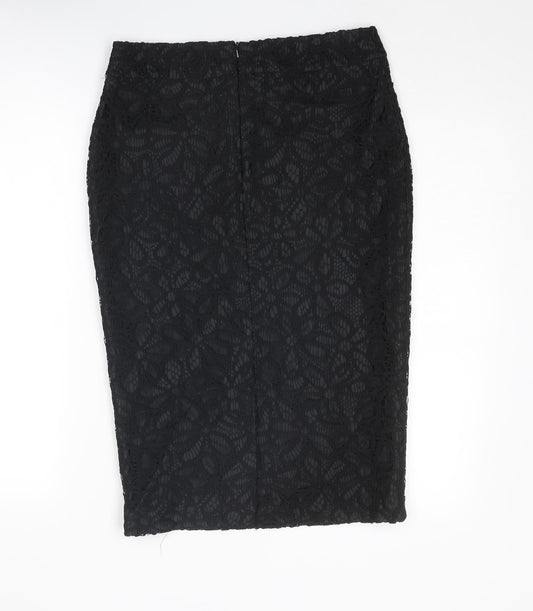 Autograph Womens Black Floral Polyester Straight & Pencil Skirt Size 10 Zip