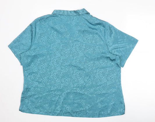 Bonmarché Womens Blue Floral Polyester Basic Button-Up Size 24 Collared