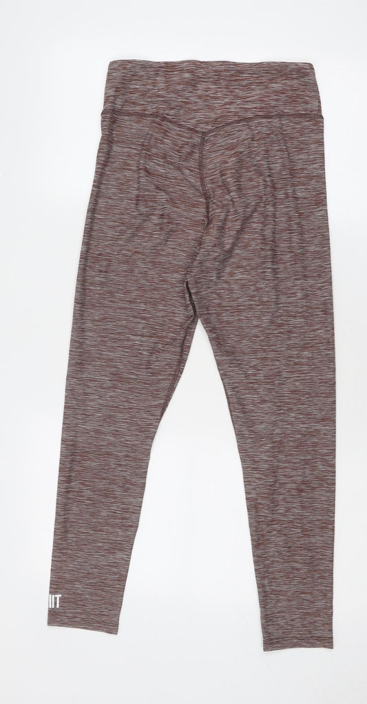 HIIT Womens Brown Geometric Polyester Compression Leggings Size M Regular Pullover