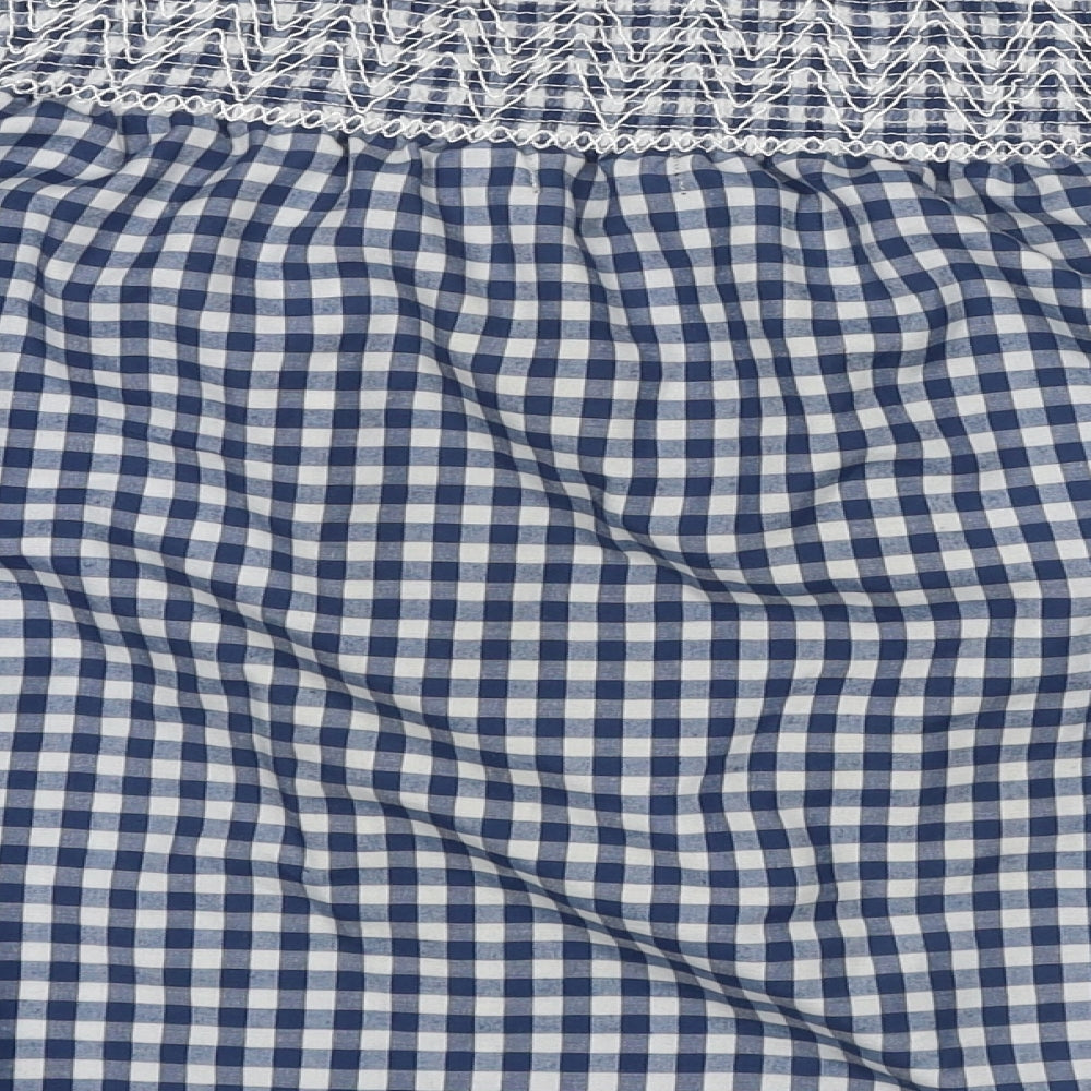 Boohoo Womens Blue Check Polyester Basic Blouse Size 10 Off the Shoulder