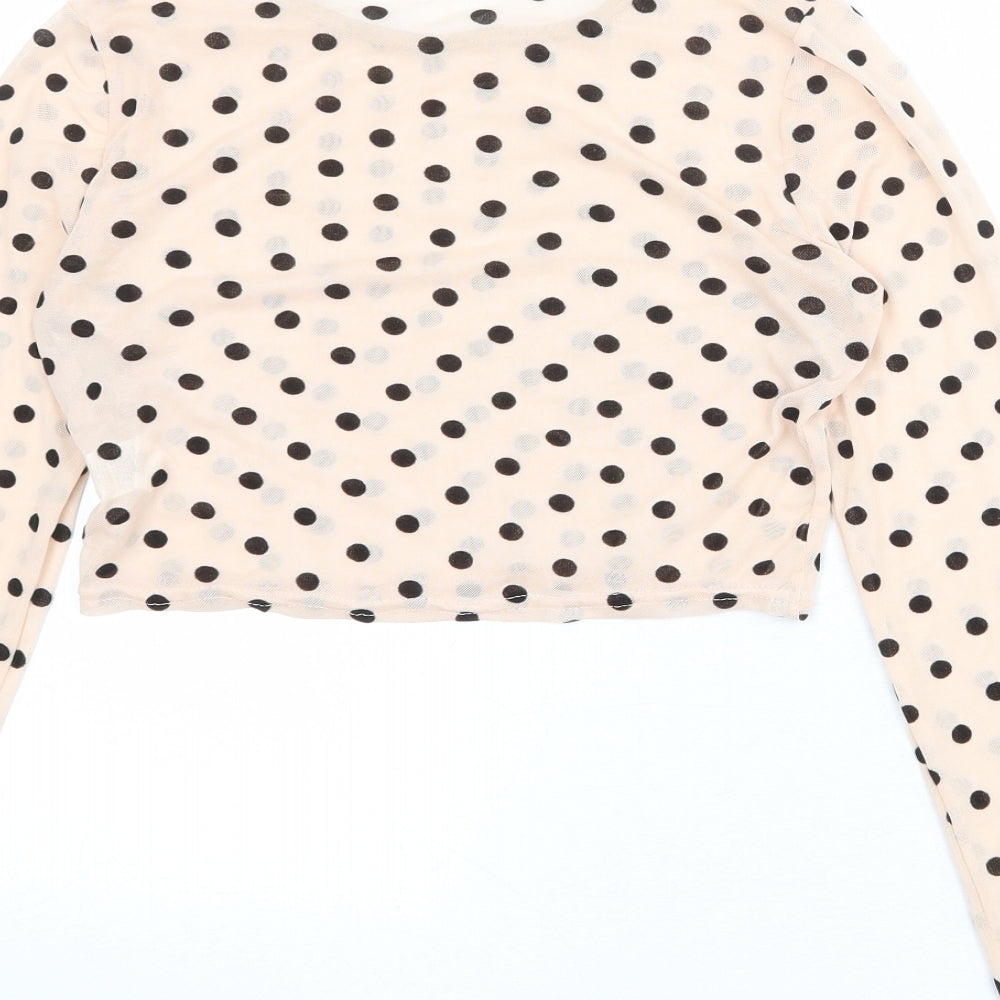 Nasty Gal Womens Pink Polka Dot Polyester Cropped T-Shirt Size 8 Boat Neck