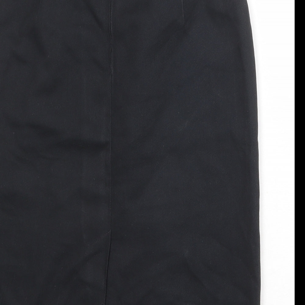 Brand and care label for C&A women’s black polyester straight & pencil skirt, size UK 14, zip