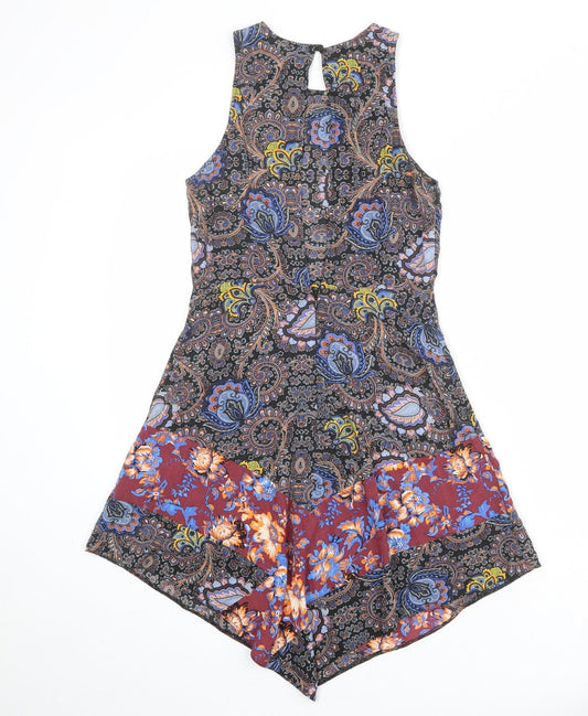 Topshop Womens Multicoloured Geometric Viscose A-Line Size 8 Round Neck Zip