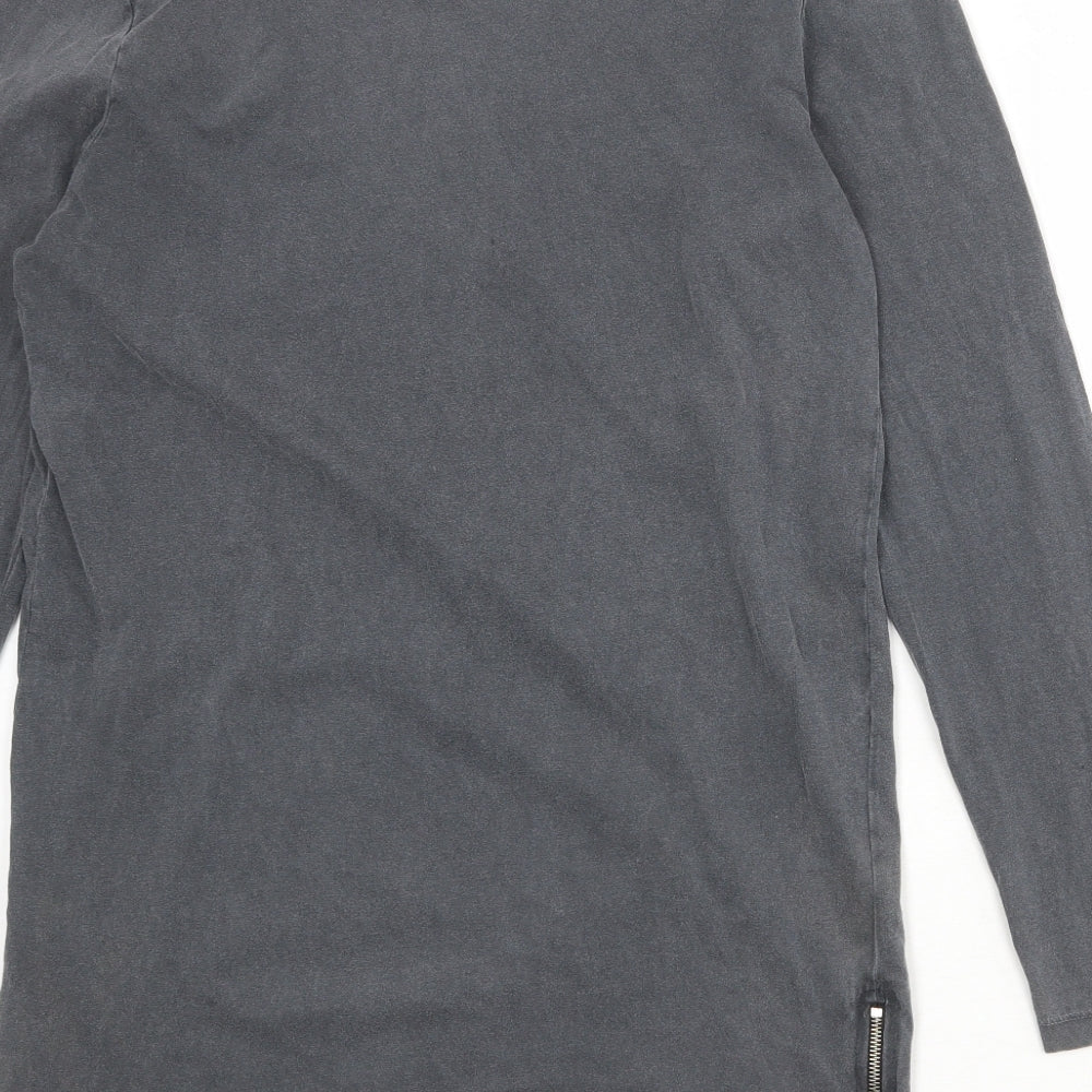 ASOS Womens Grey 100% Cotton T-Shirt Dress Size M Round Neck Zip - Zip detail on sides