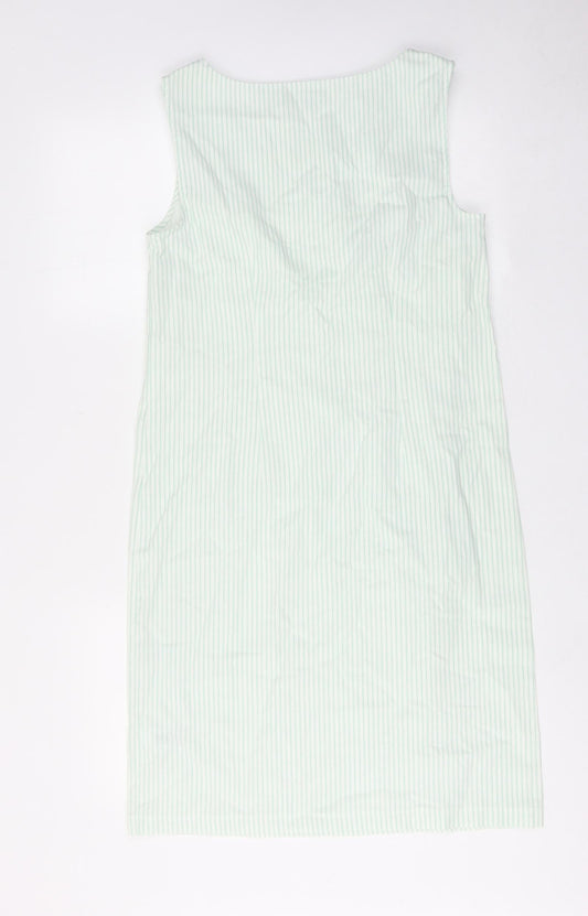 Bonmarché Womens Green Striped Cotton Tank Dress Size 10 V-Neck Pullover