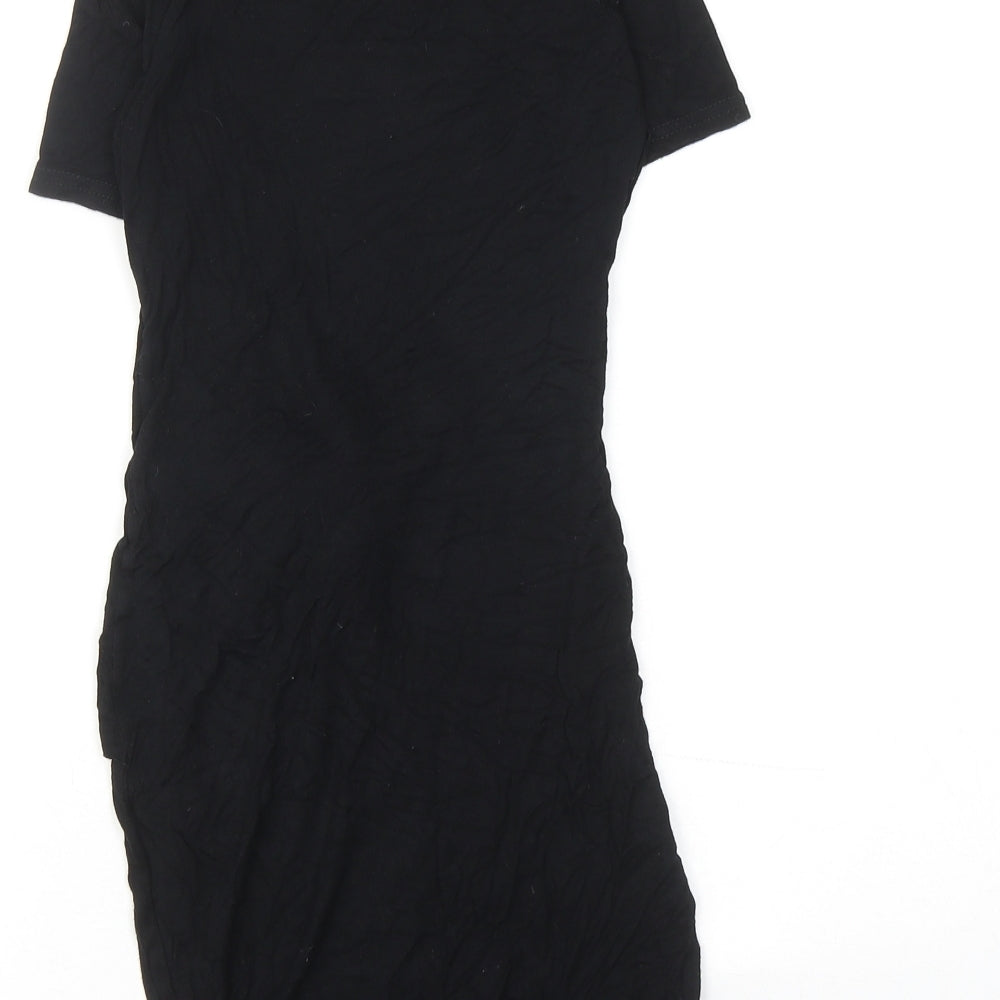 PRETTYLITTLETHING Womens Black Viscose Shift Size 6 Round Neck Pullover - Twist Detail