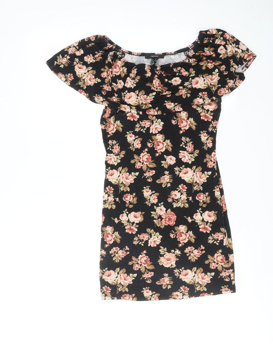 Forever 21 Womens Black Floral Viscose Bodycon Size S Off the Shoulder Pullover