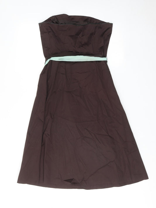 Coast Womens Brown Polyester A-Line Size 12 Off the Shoulder Zip