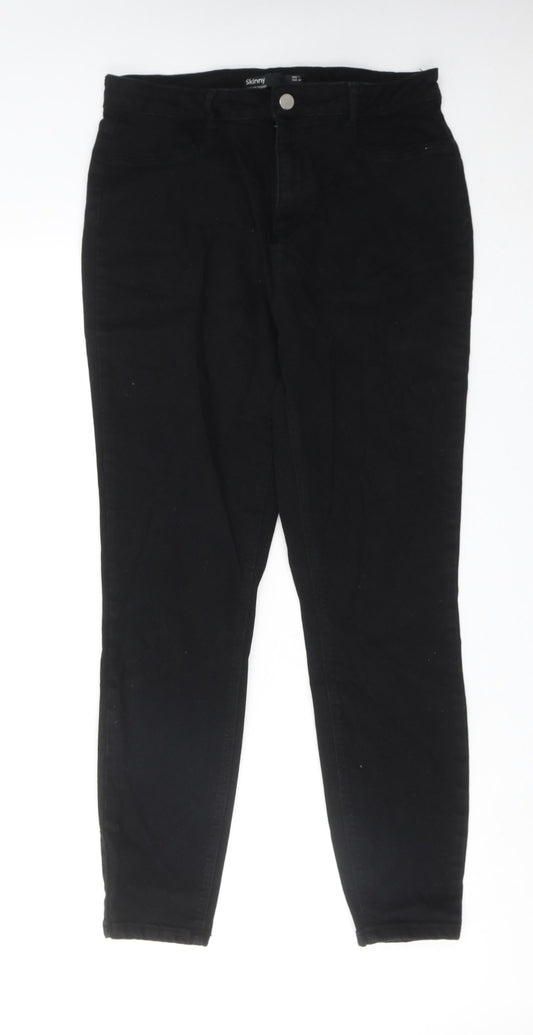 Additional front view of Dunnes women’s black cotton skinny jeans, size UK 10, regular zip