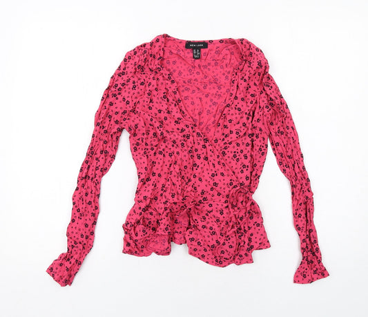 Womens UK Size 10 New Look Pink Wrap Blouse