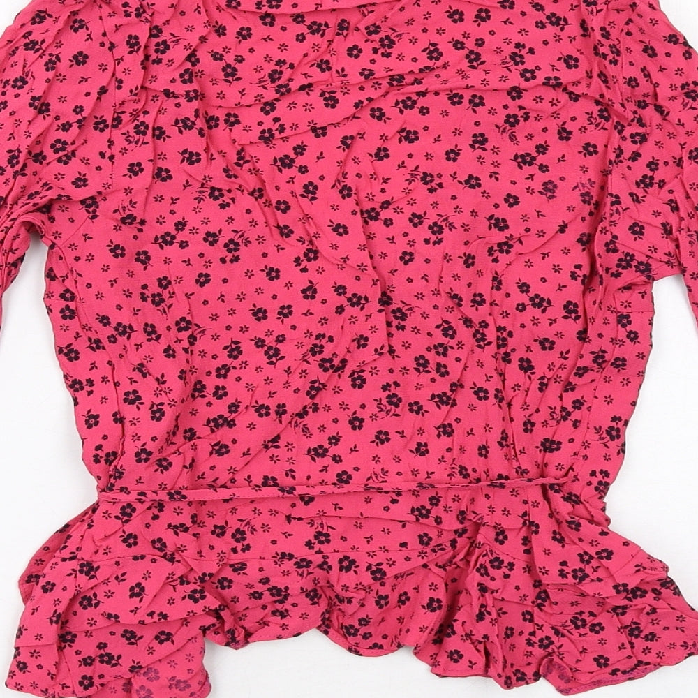 Womens UK Size 10 New Look Pink Wrap Blouse
