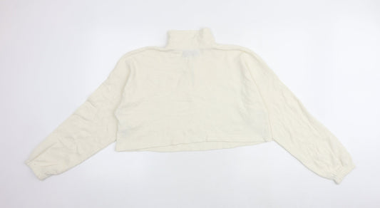 Boohoo Womens White Cotton Pullover Sweatshirt Size 10 Zip