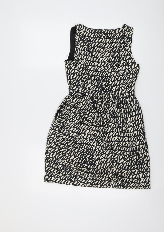 Zara Womens Black Geometric Cotton Shift Size XS Round Neck Zip