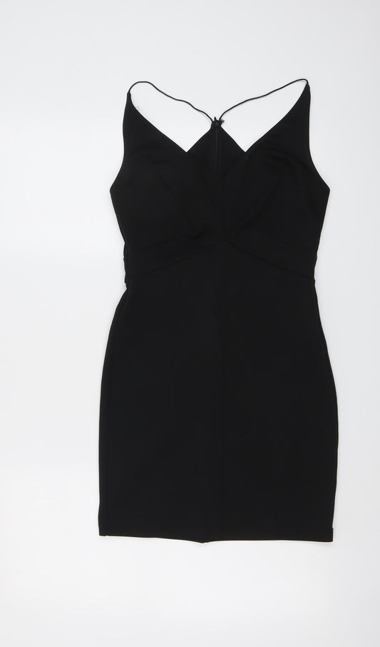 ASOS Womens Black Polyester Bodycon Size 10 V-Neck Zip
