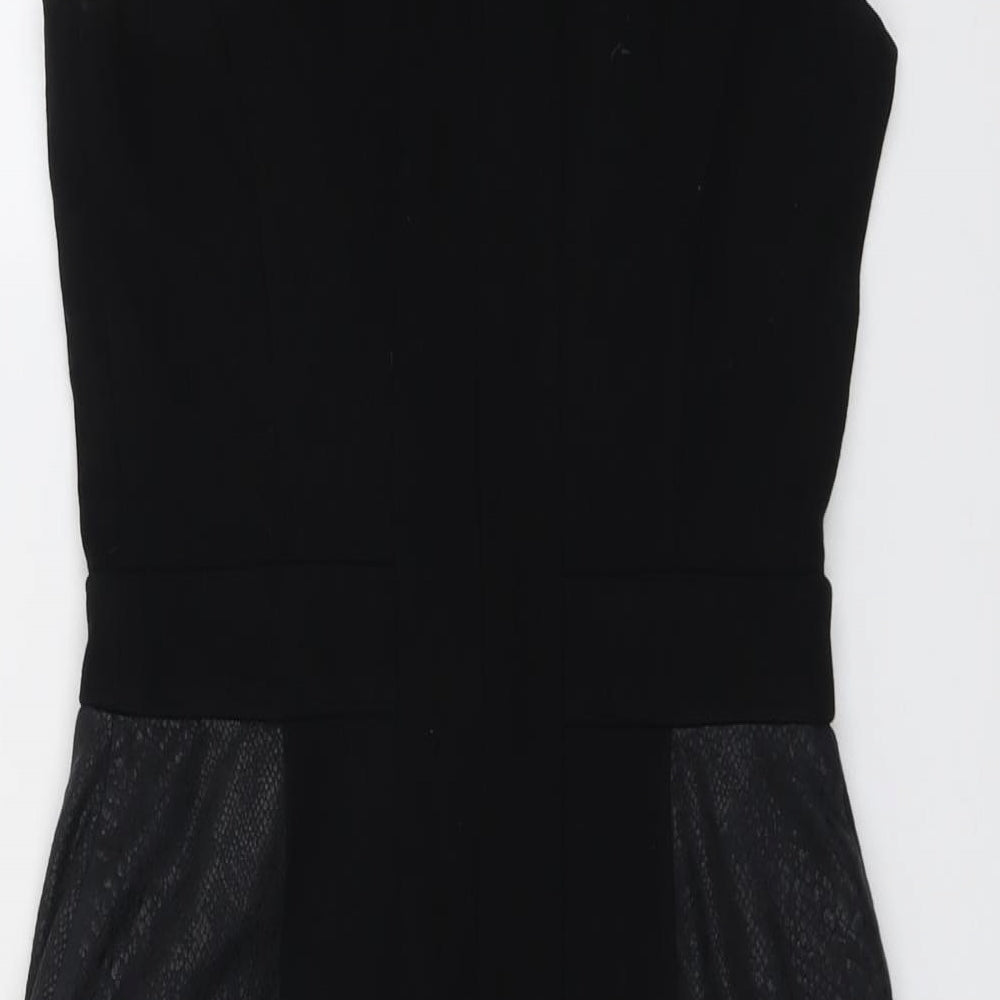 NEXT Womens Black Viscose Shift Size 8 Round Neck Zip - Snakeskin texture