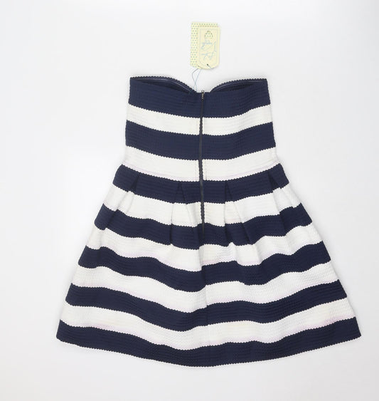 Blue Vanilla Womens Blue Striped Polyester A-Line Size S Off the Shoulder Zip