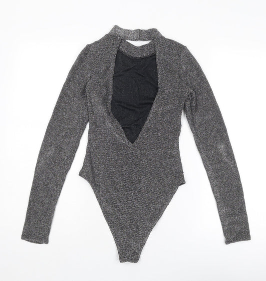 Divided by H&M Womens Silver Polyamide Bodysuit One-Piece Size XS Hook & Eye - Open Back