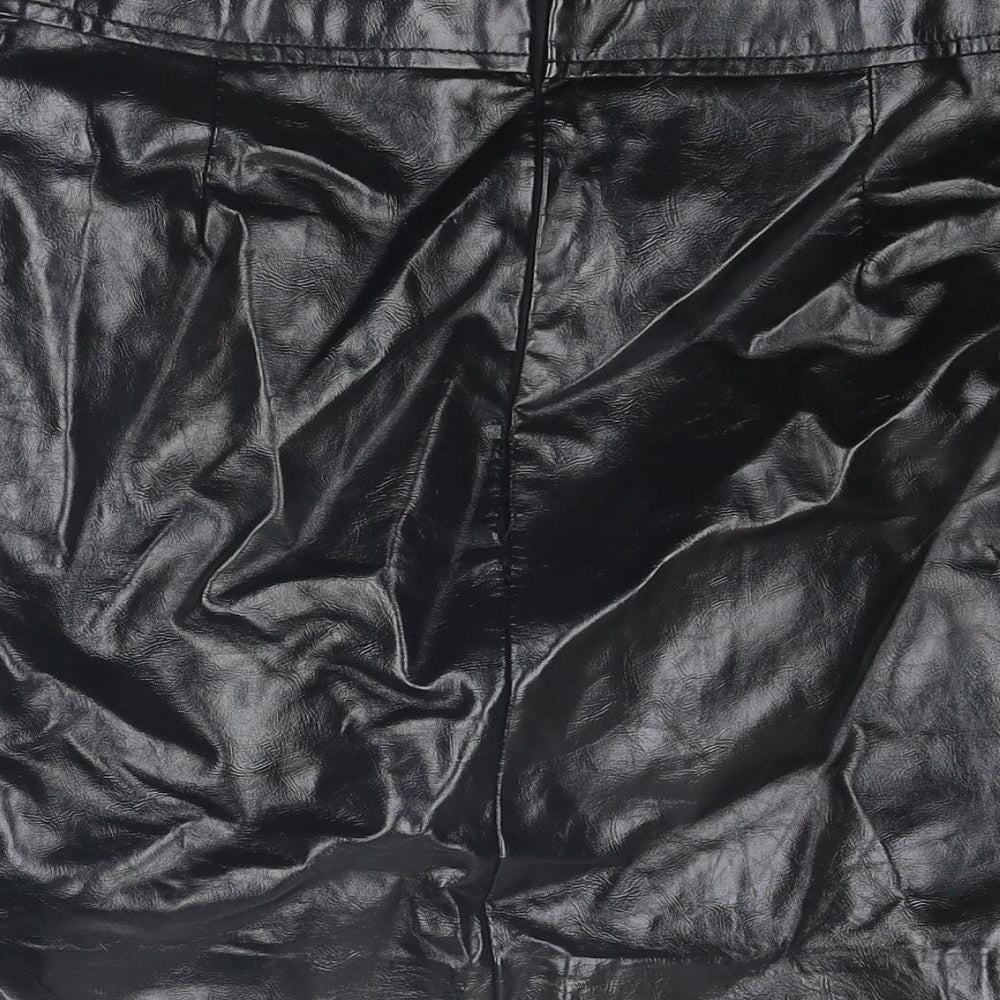 New Look Womens Black Polyurethane A-Line Skirt Size 8 Zip