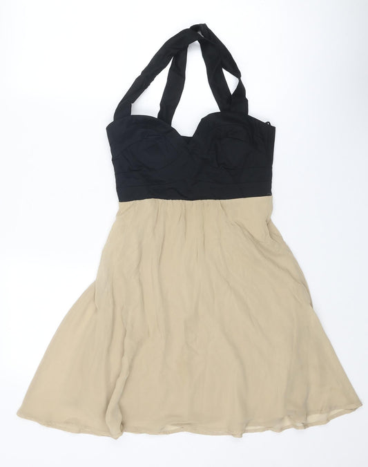 ASOS Womens Beige Colourblock Cotton Fit & Flare Size 8 Sweetheart Zip
