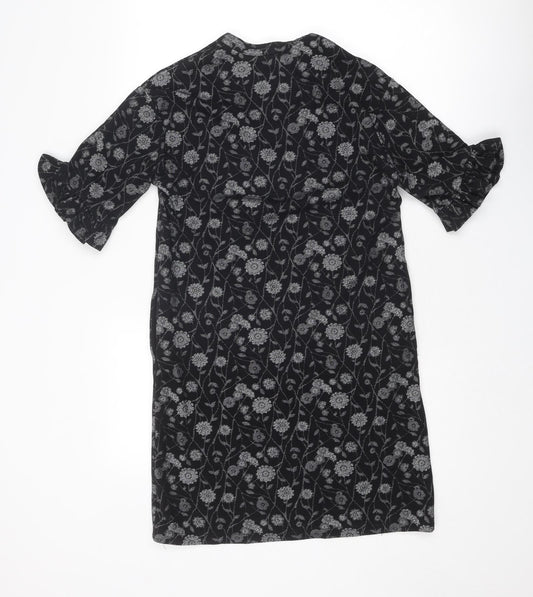 NEXT Womens Black Floral Cotton A-Line Size 10 Round Neck Pullover