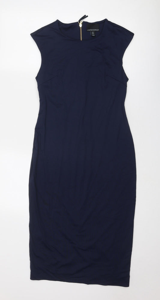 Cynthia Rowley Womens Blue Nylon Shift Size 8 Round Neck Zip