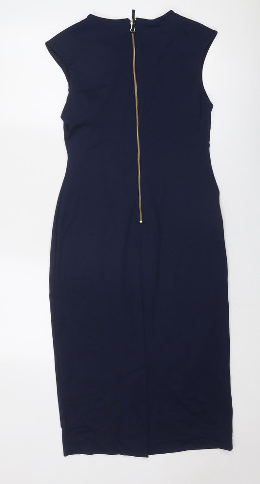 Cynthia Rowley Womens Blue Nylon Shift Size 8 Round Neck Zip