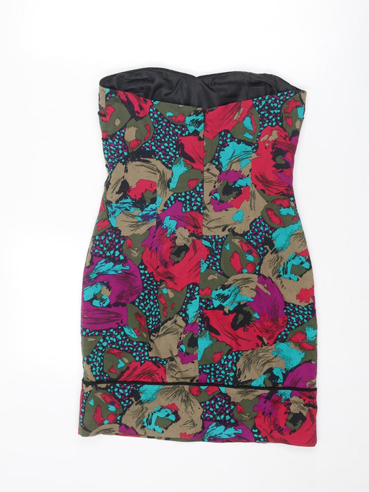 ASOS Womens Multicoloured Floral Cotton A-Line Size 10 Off the Shoulder Zip