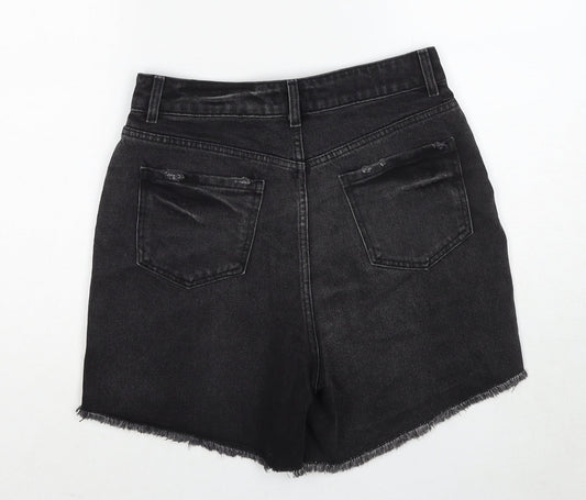 Boohoo Womens Black Cotton Cut-Off Shorts Size 8 Regular Zip - Distressed look