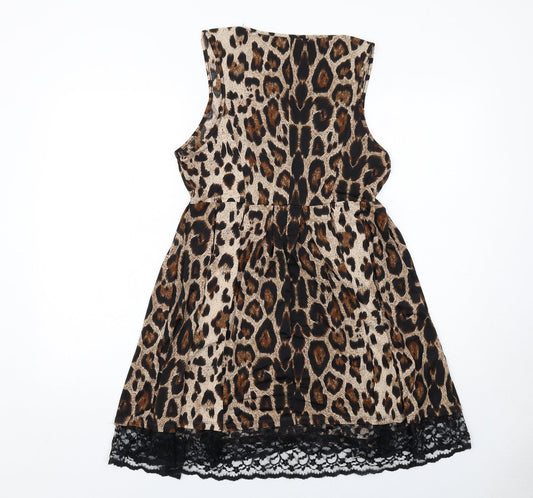 Brave Soul Womens Brown Animal Print Polyester A-Line Size M Boat Neck Pullover - Leopard Print