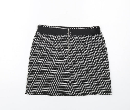 New Look Womens Black Geometric Polyester A-Line Skirt Size 12 Zip