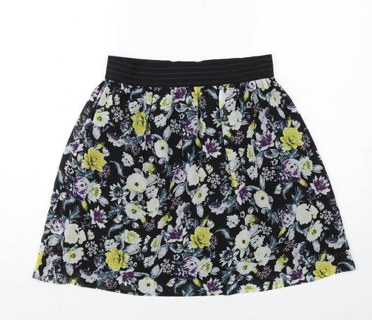 H&M Womens Black Floral Polyester Swing Skirt Size 10